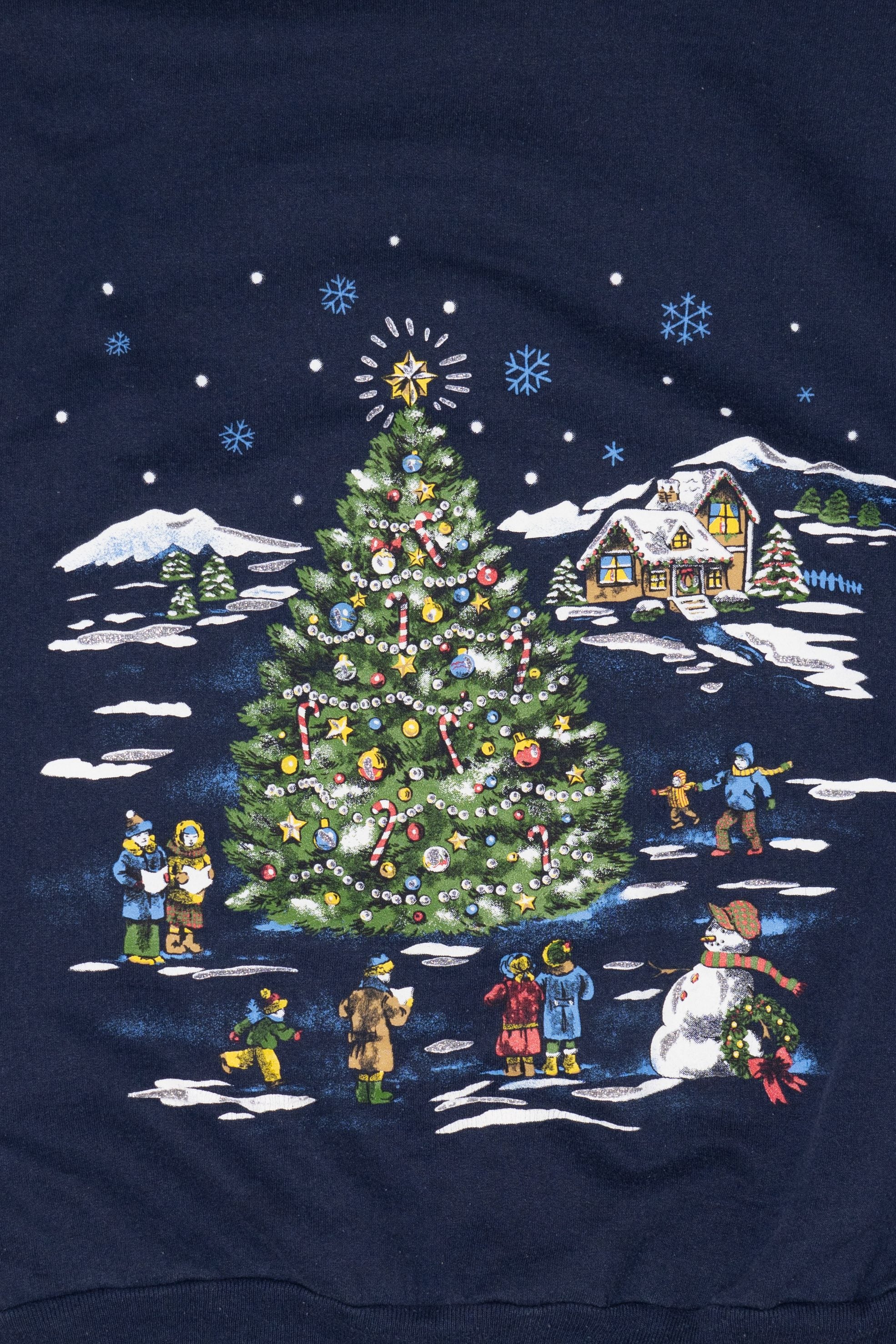 Vintage Navy Blue Basic Editions Ugly Christmas Sweatshirt (1990s) - Image 2