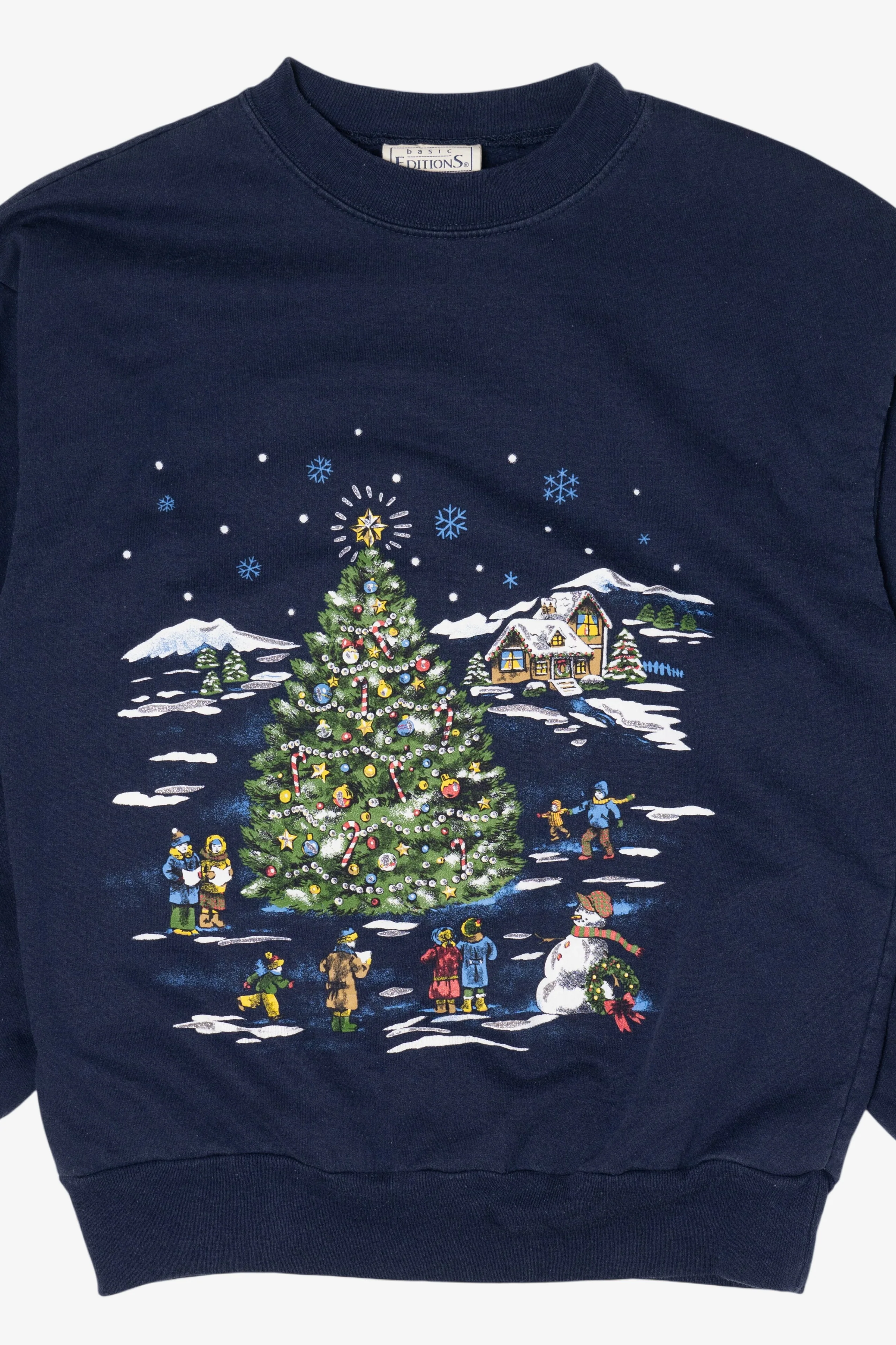 Vintage Navy Blue Basic Editions Ugly Christmas Sweatshirt (1990s) - Image 5