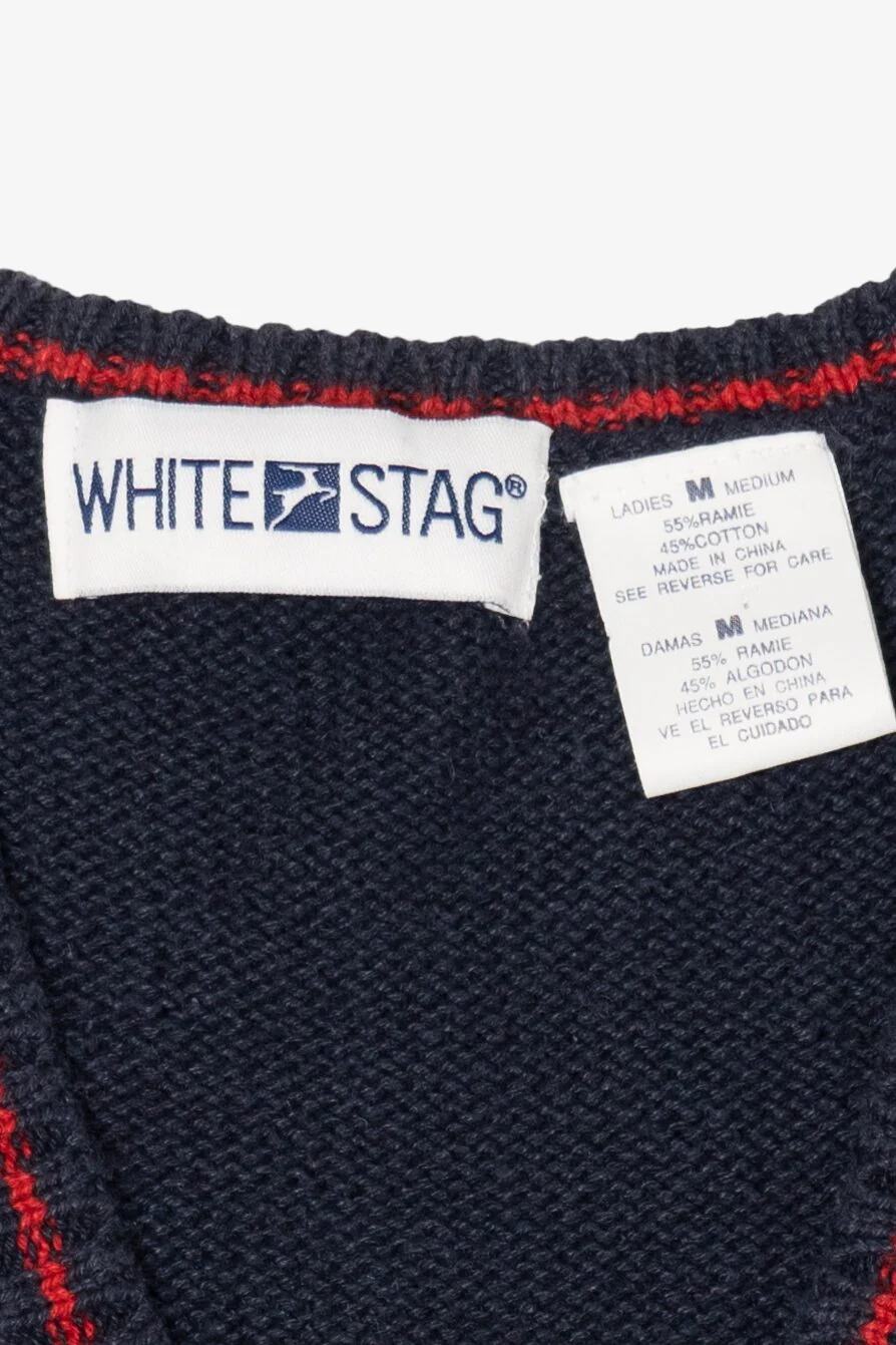 Vintage Navy Blue White Stag Choir Bears Ugly Christmas Vest (1990s) - Image 4
