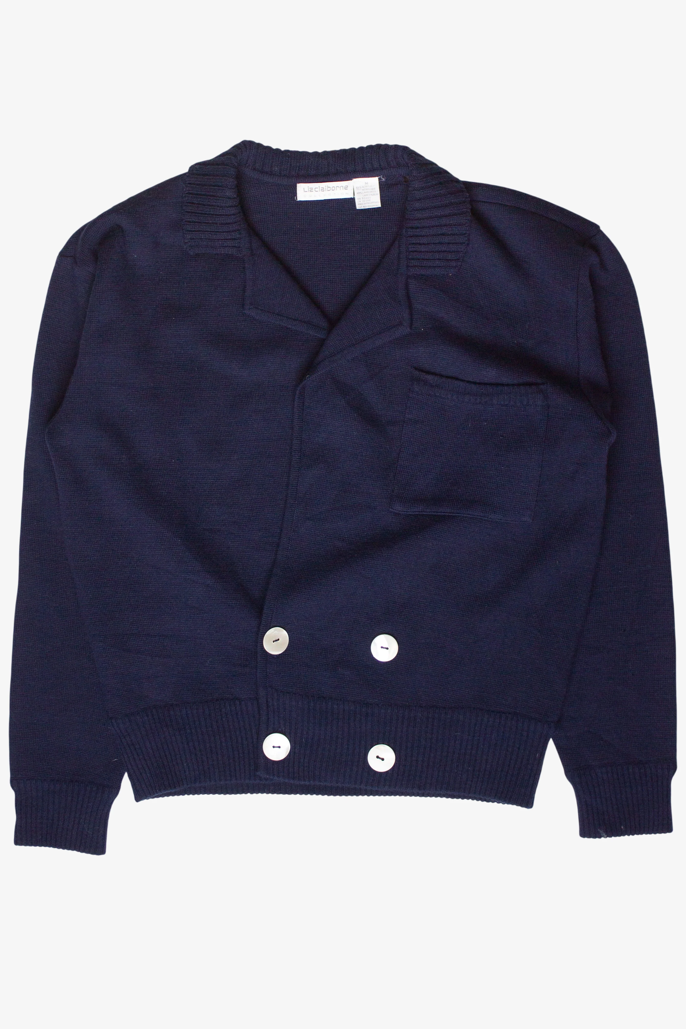 Vintage Navy Liz Claiborne Double Breasted Cardigan Sweater (2000s)