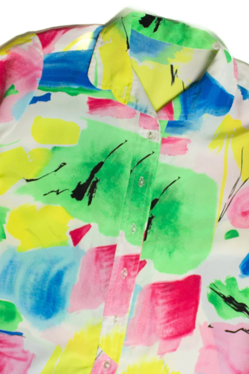 Vintage Neon Paint Button Up Shirt (sz. Large) - Image 4