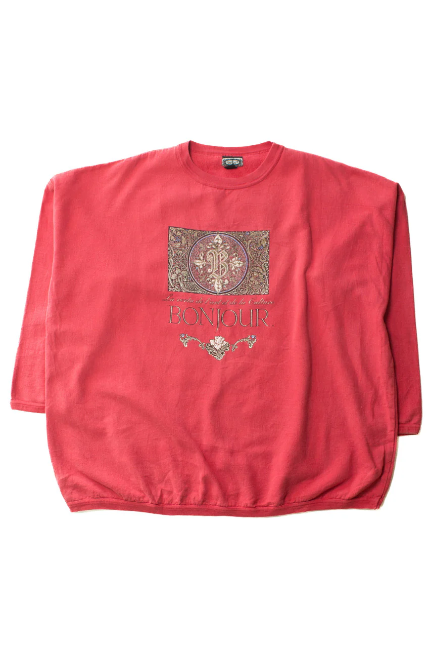 Vintage Oversized Bonjour Sweatshirt (1990s) - Image 2