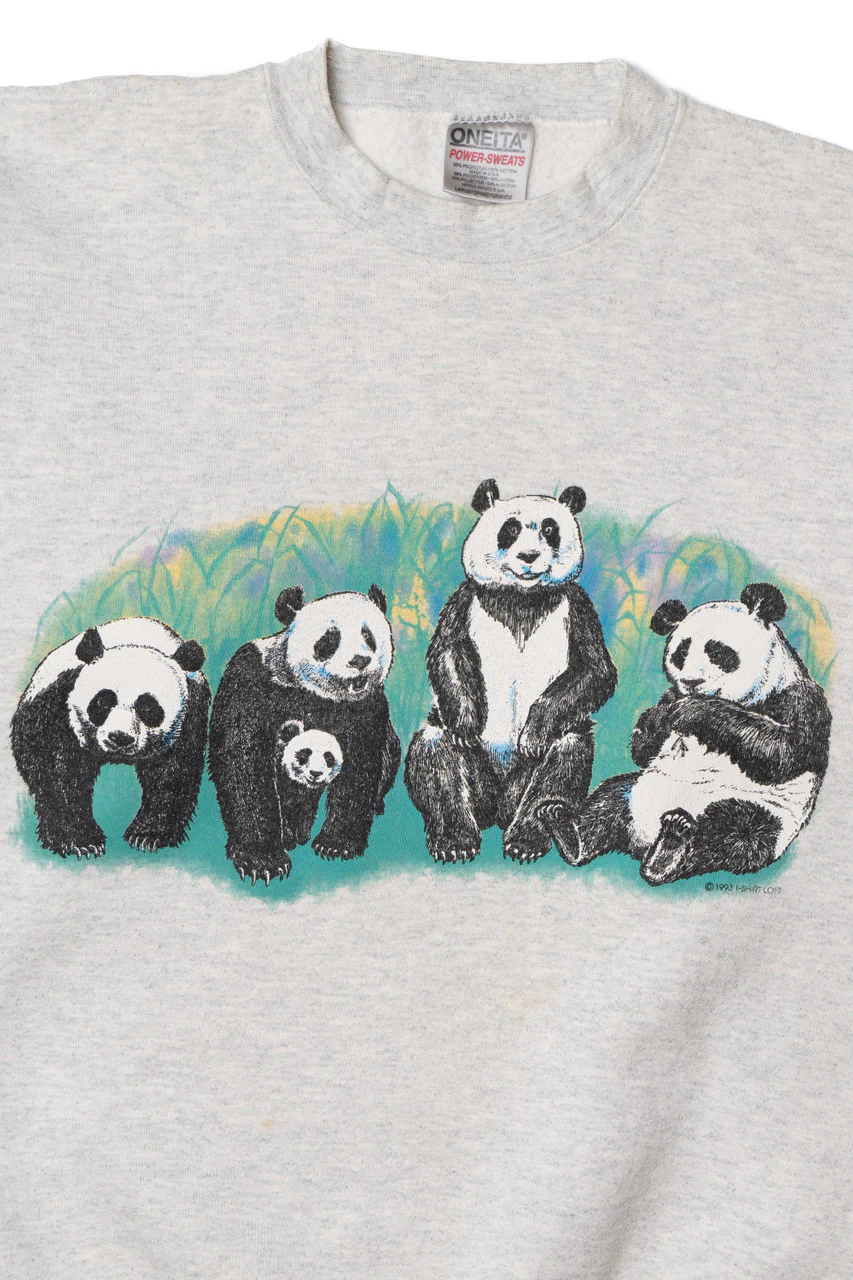 Vintage Panda Bears Front/Back Print Sweatshirt - Image 3