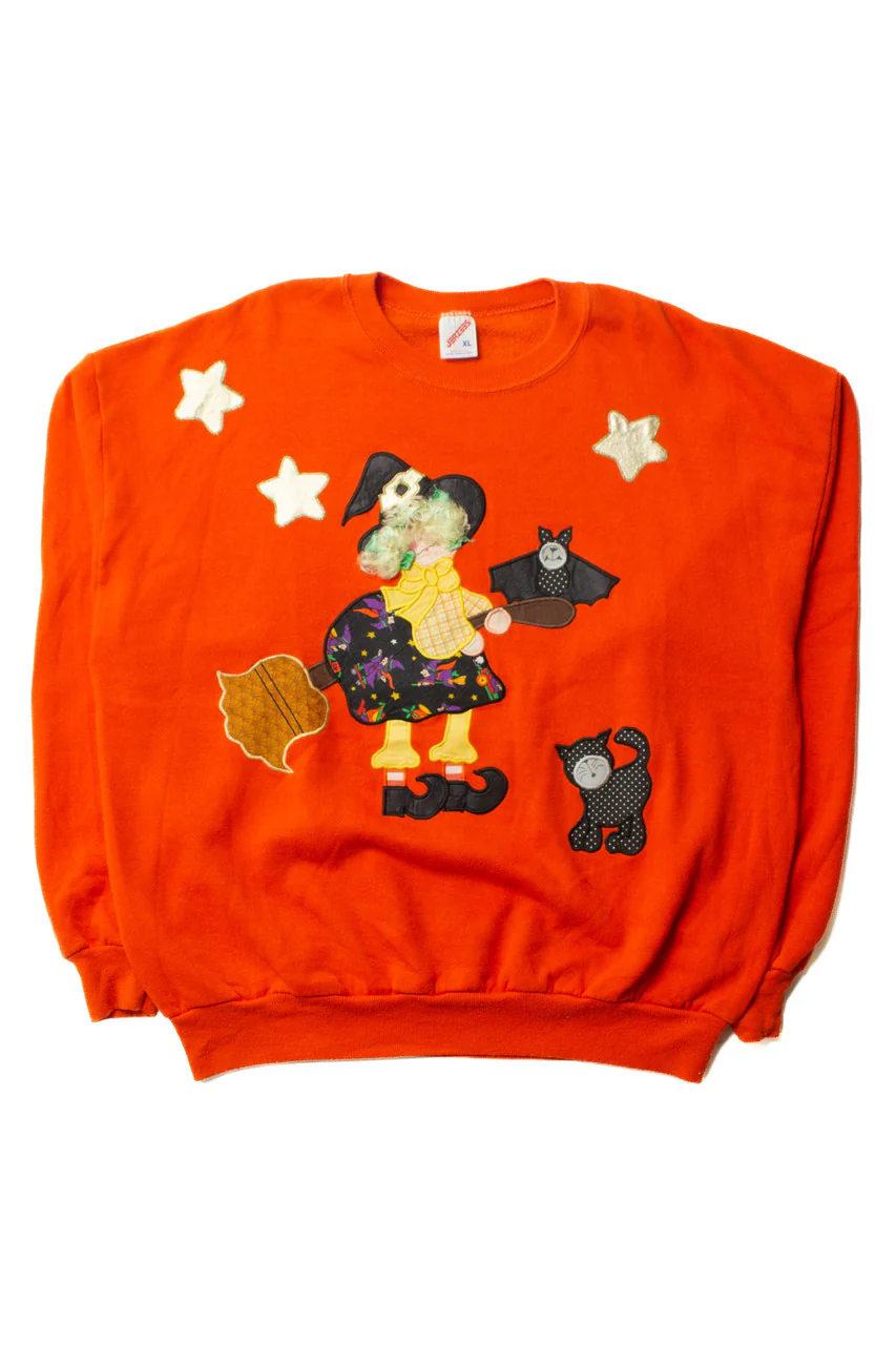 Vintage Patchwork Witch Halloween Sweatshirt (1990s) - Image 2