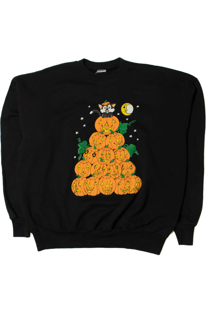 Vintage Peek-A-Boo Cat Halloween Sweatshirt - Image 2