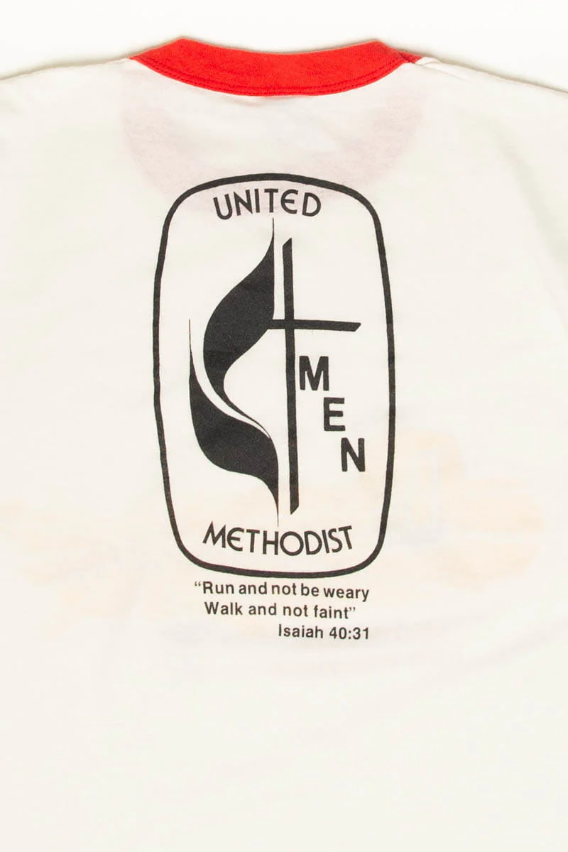 Vintage Perdue Methodist Fellowship Ringer T-Shirt (1985) - Image 2