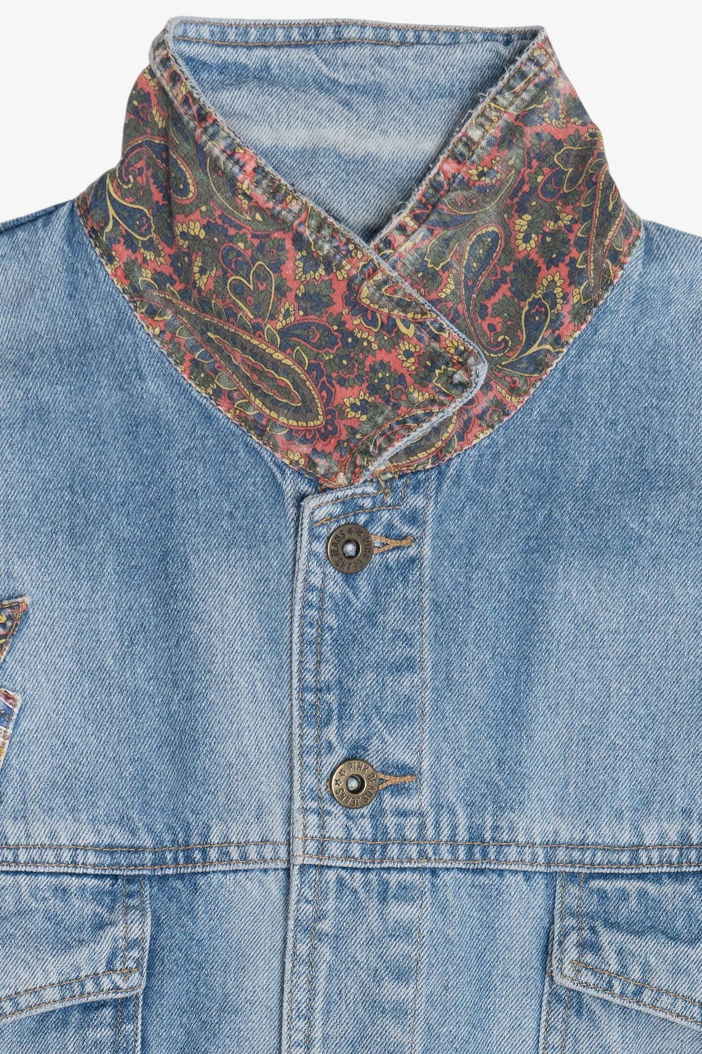 Vintage Pink Beans Paisley Detail Patchwork Denim Jacket (1990s) - Image 3
