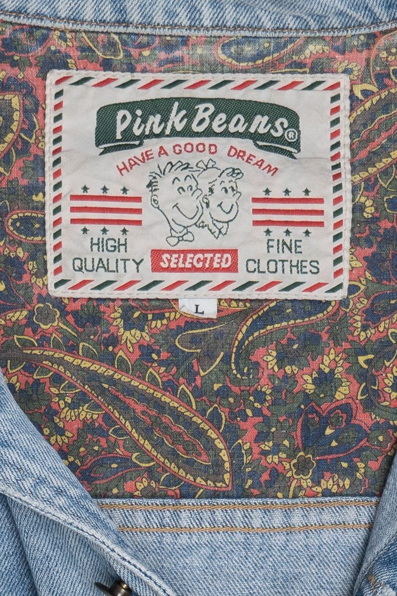 Vintage Pink Beans Paisley Detail Patchwork Denim Jacket (1990s) - Image 7