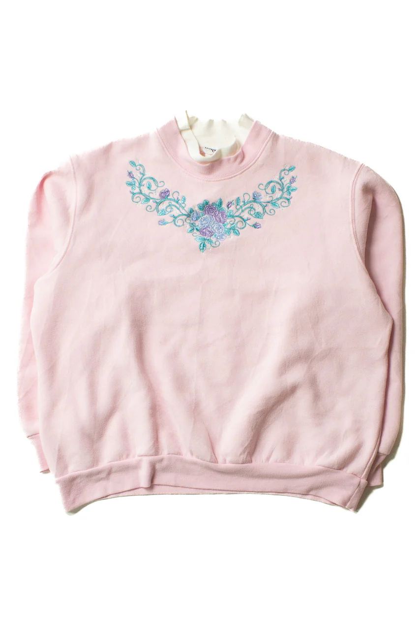 Vintage Pink Floral Embroidered Sweatshirt (1990s) - Image 2