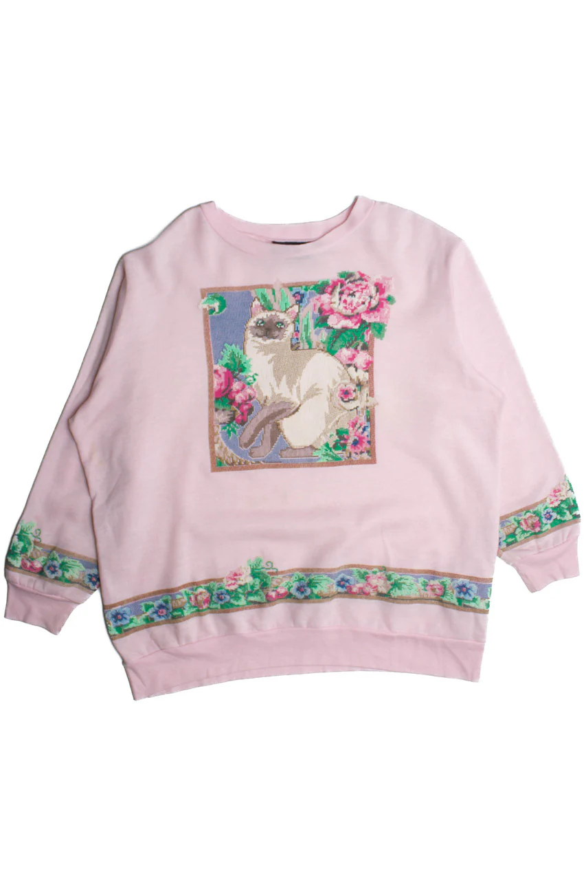 Vintage Pink Siamese Cat Sweatshirt (1990s) - Image 2