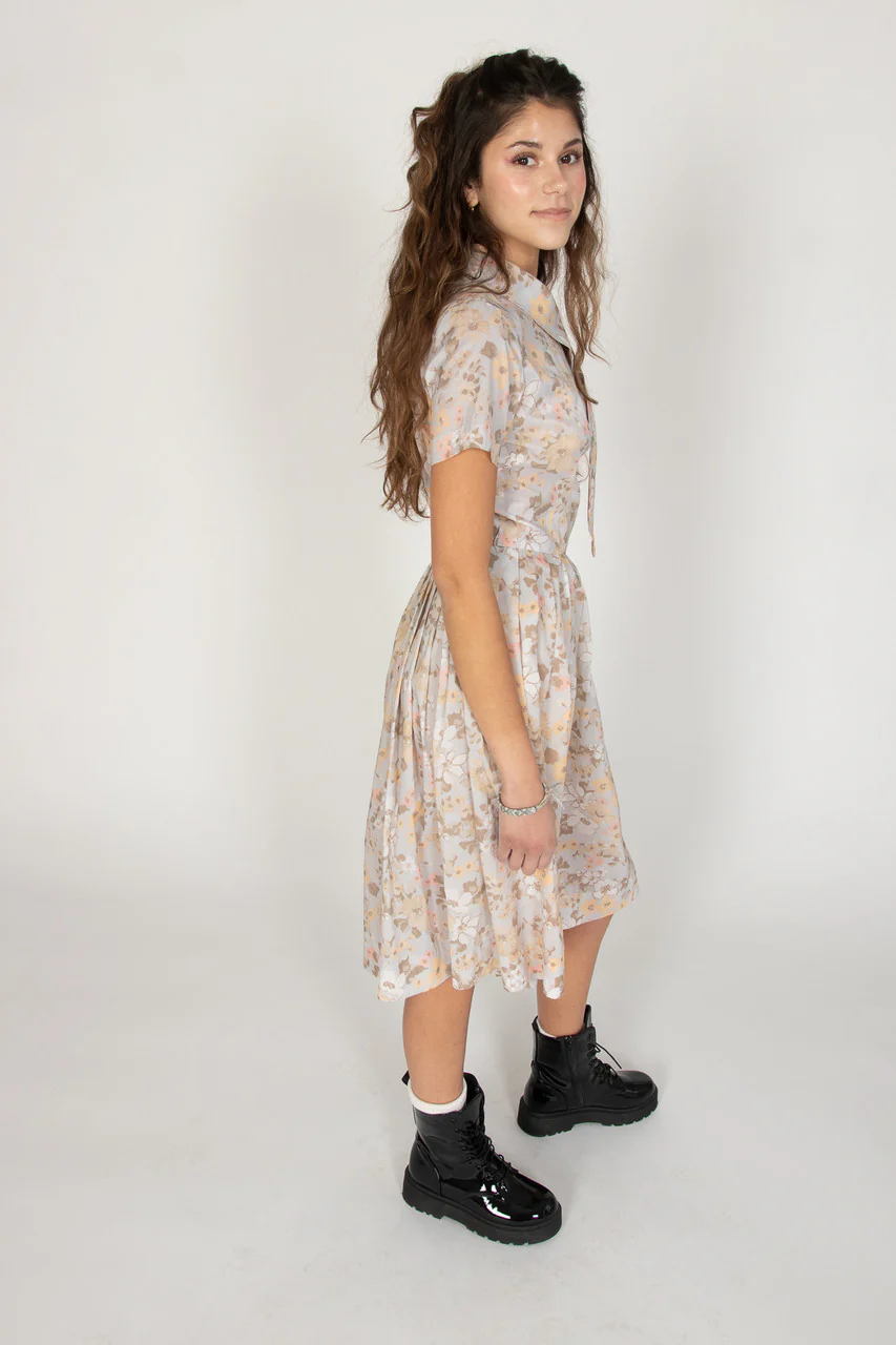 Vintage Pleated Pastel Floral Dress - Image 3
