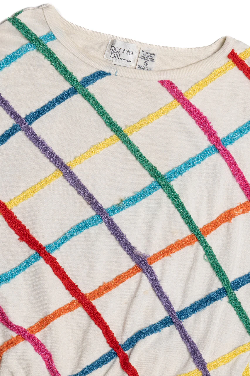Vintage Rainbow Ribbon Short Sleeve Sweatshirt (1980s) - Image 2