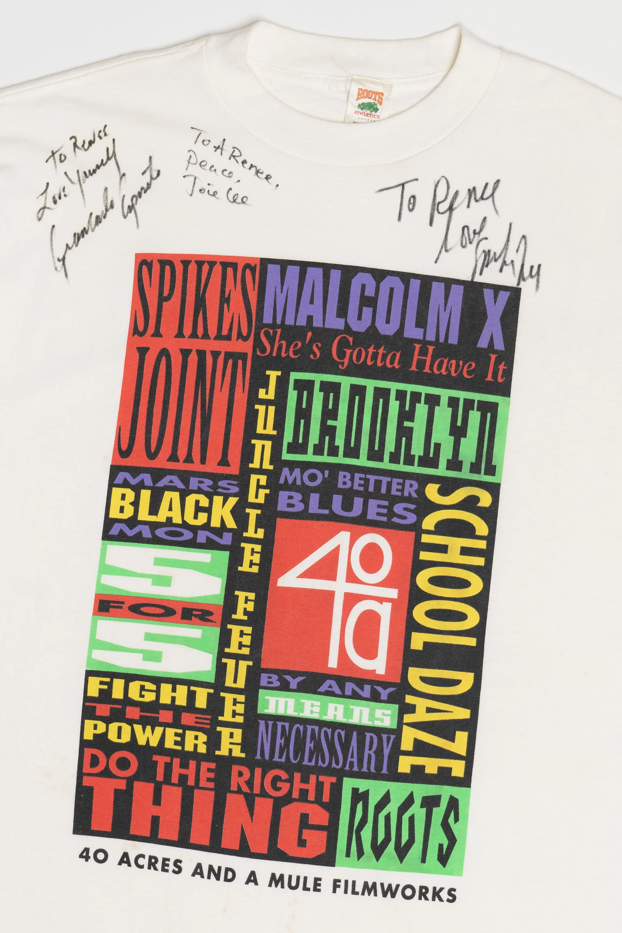 Vintage RARE Spike Lee & More SIGNED "40 Acres And A Mule Filmworks" Production Company T-Shirt (1990s) - Image 4