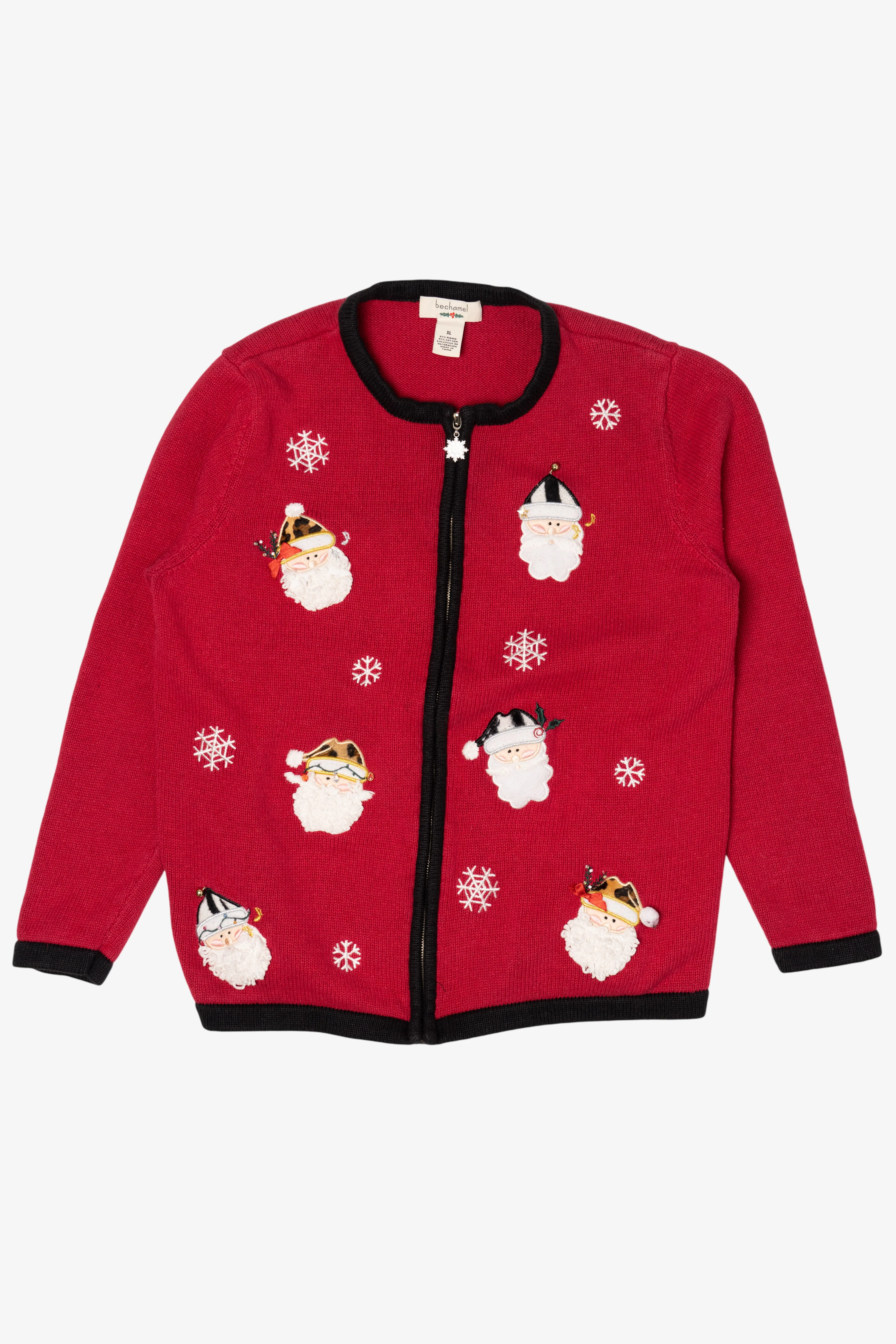 Vintage Red Bechamel Santas Ugly Christmas Cardigan (1990s)
