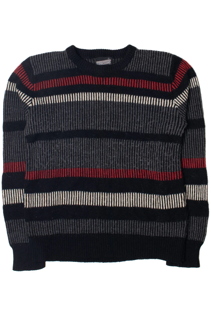 Vintage Red Black And White Striped 80s Sweater