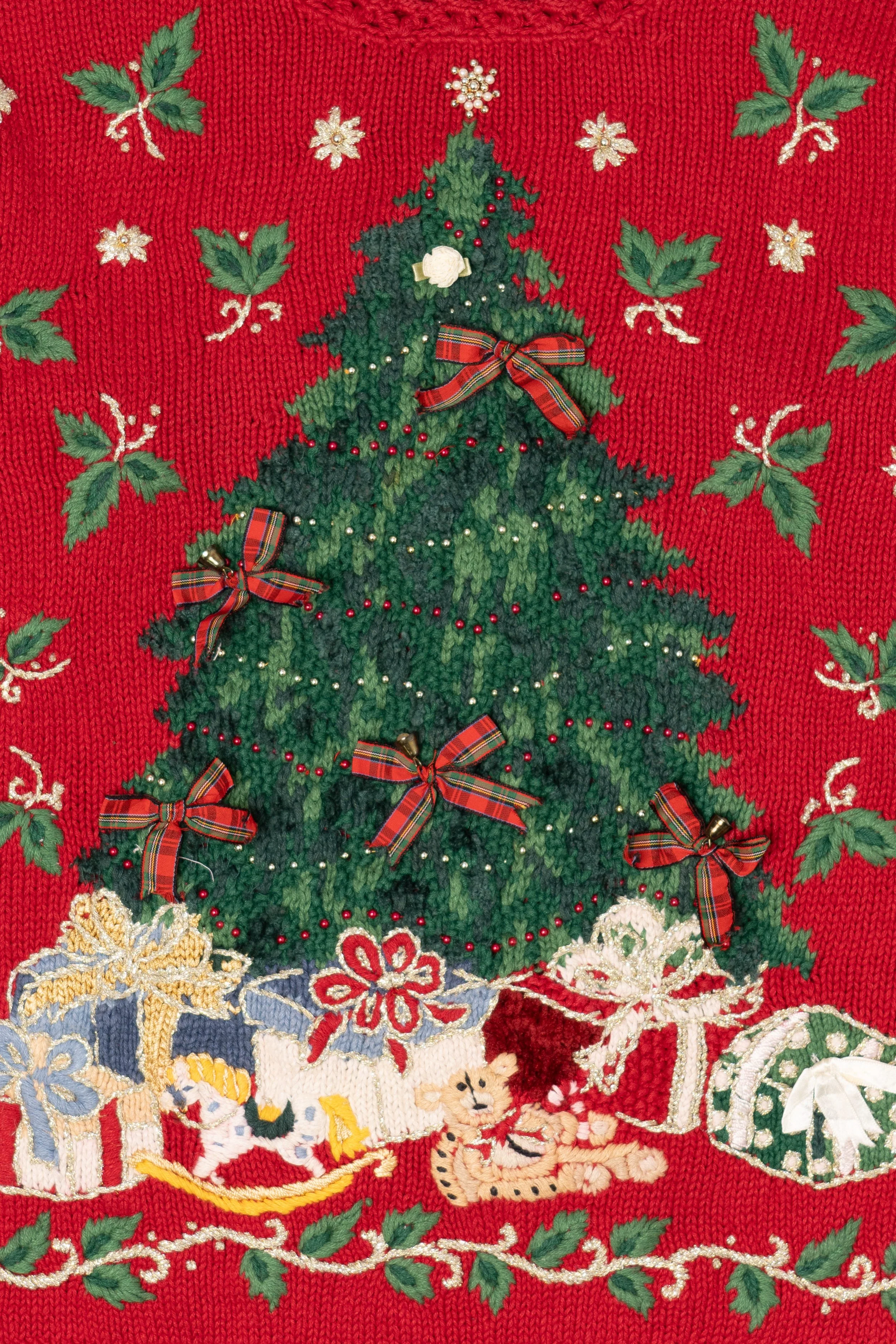 Vintage Red Kim Rogers Tree Ugly Christmas Pullover (1990s) - Image 2
