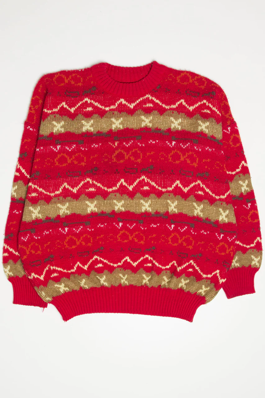 Vintage Red Patterned 80s Sweater - Image 2