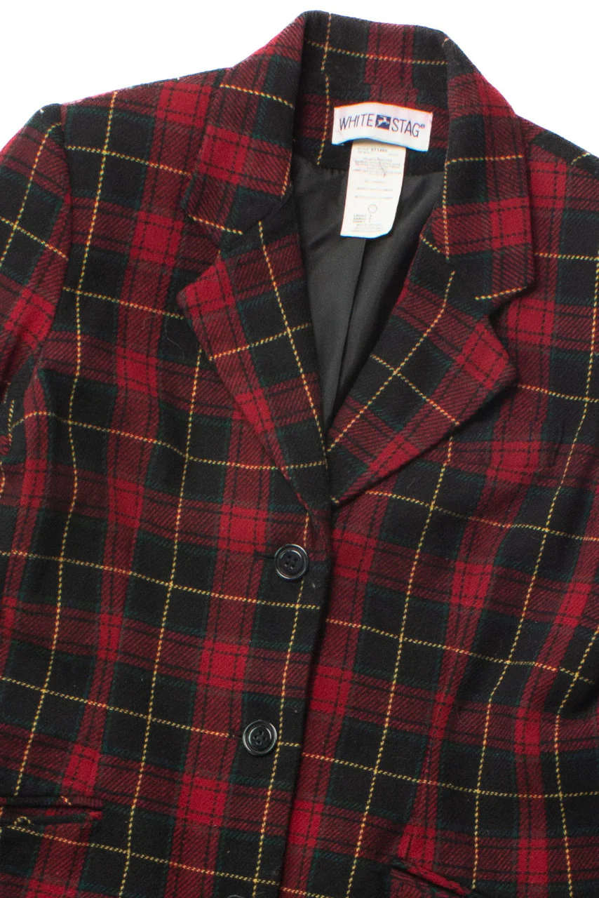 Vintage Red Plaid White Stag Blazer (1990s) - Image 2