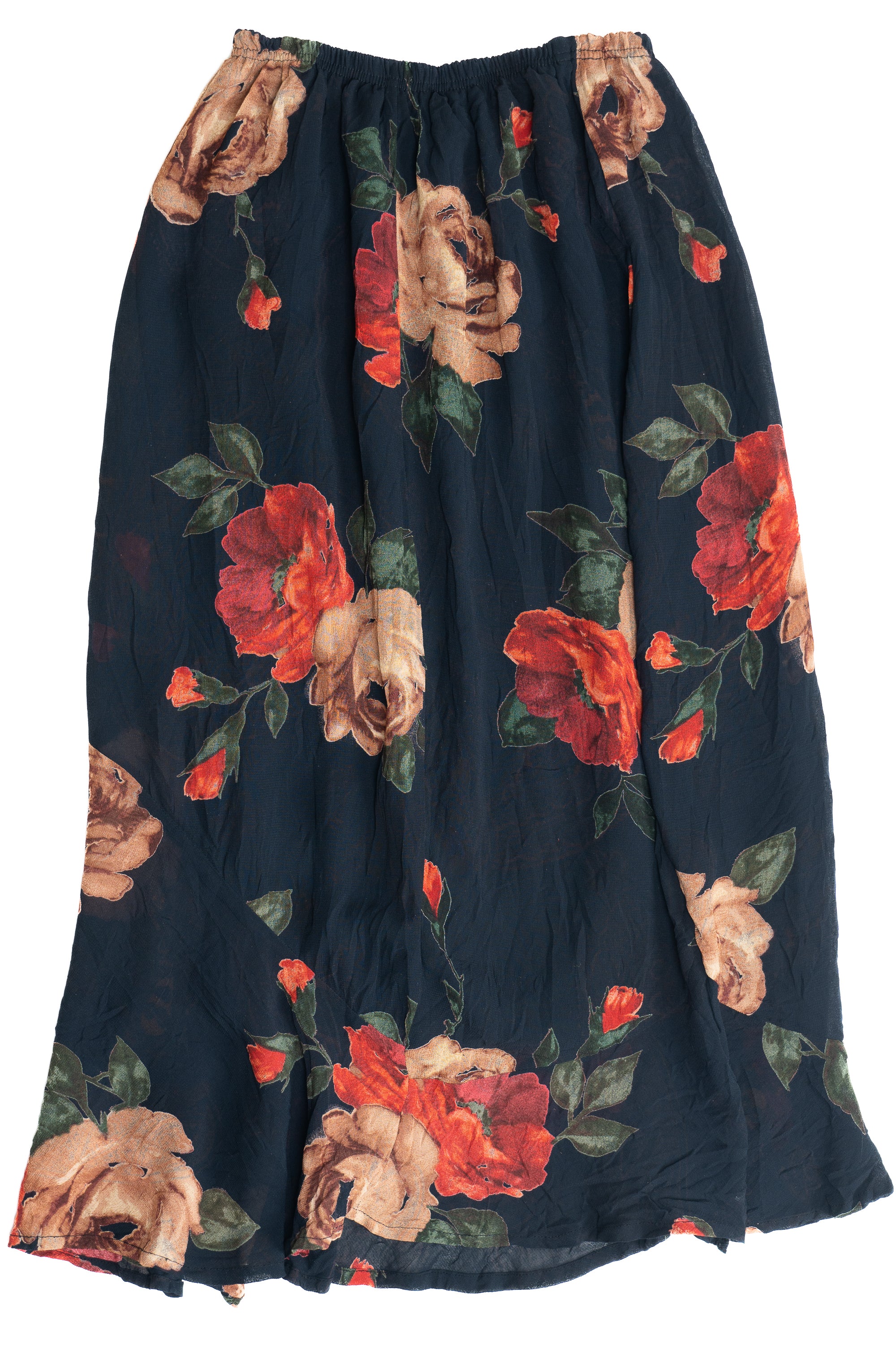 Vintage Red Rose Elastic Waist Maxi Skirt (2000s) - Image 3