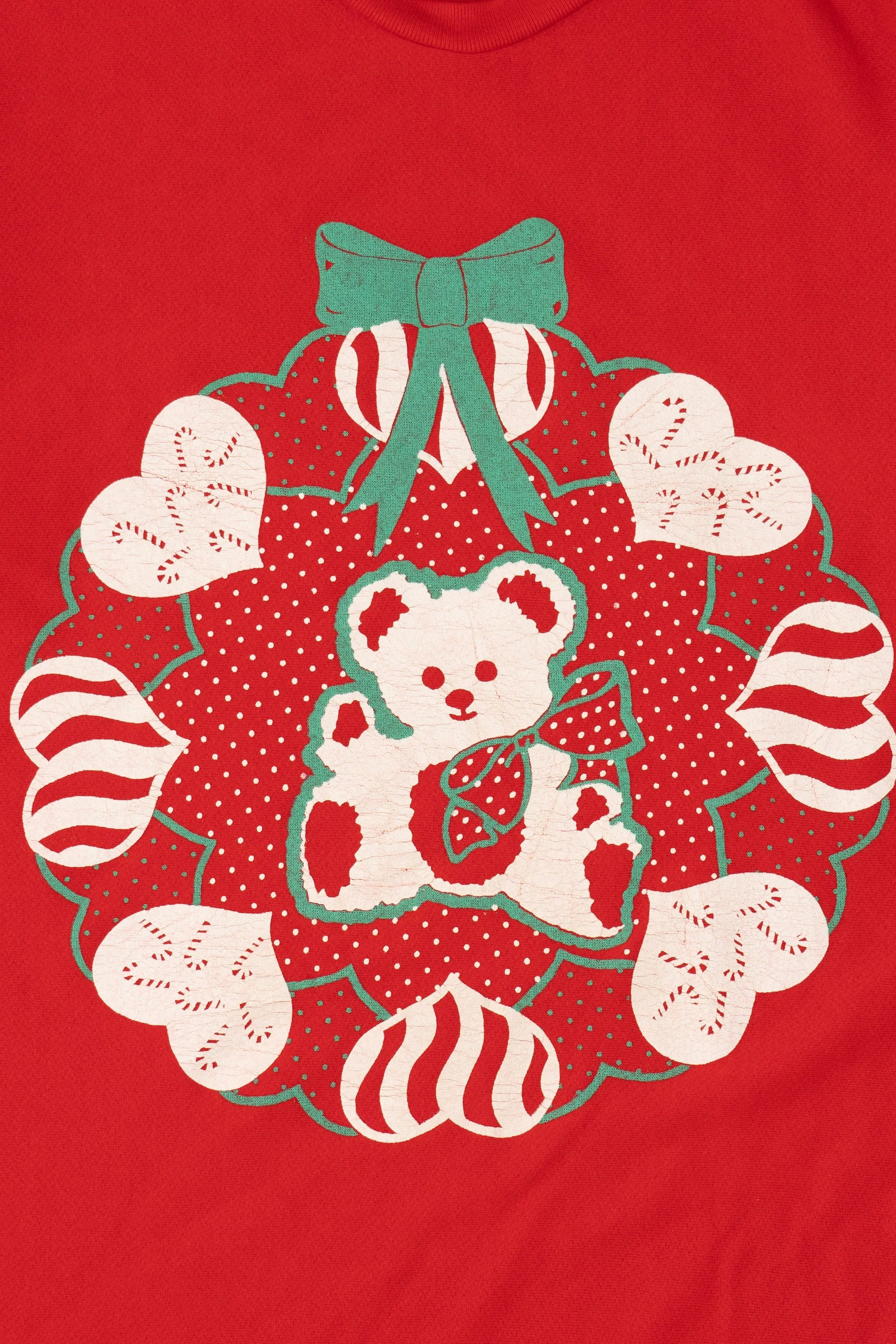 Vintage Red Starlit Night Teddy Bear Ugly Christmas Sweater (1980s) - Image 2