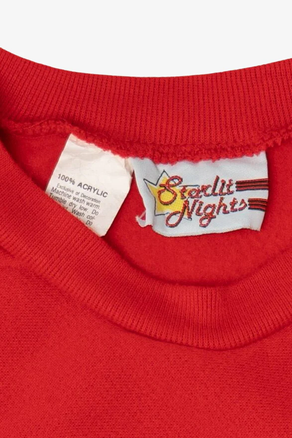 Vintage Red Starlit Night Teddy Bear Ugly Christmas Sweater (1980s) - Image 3