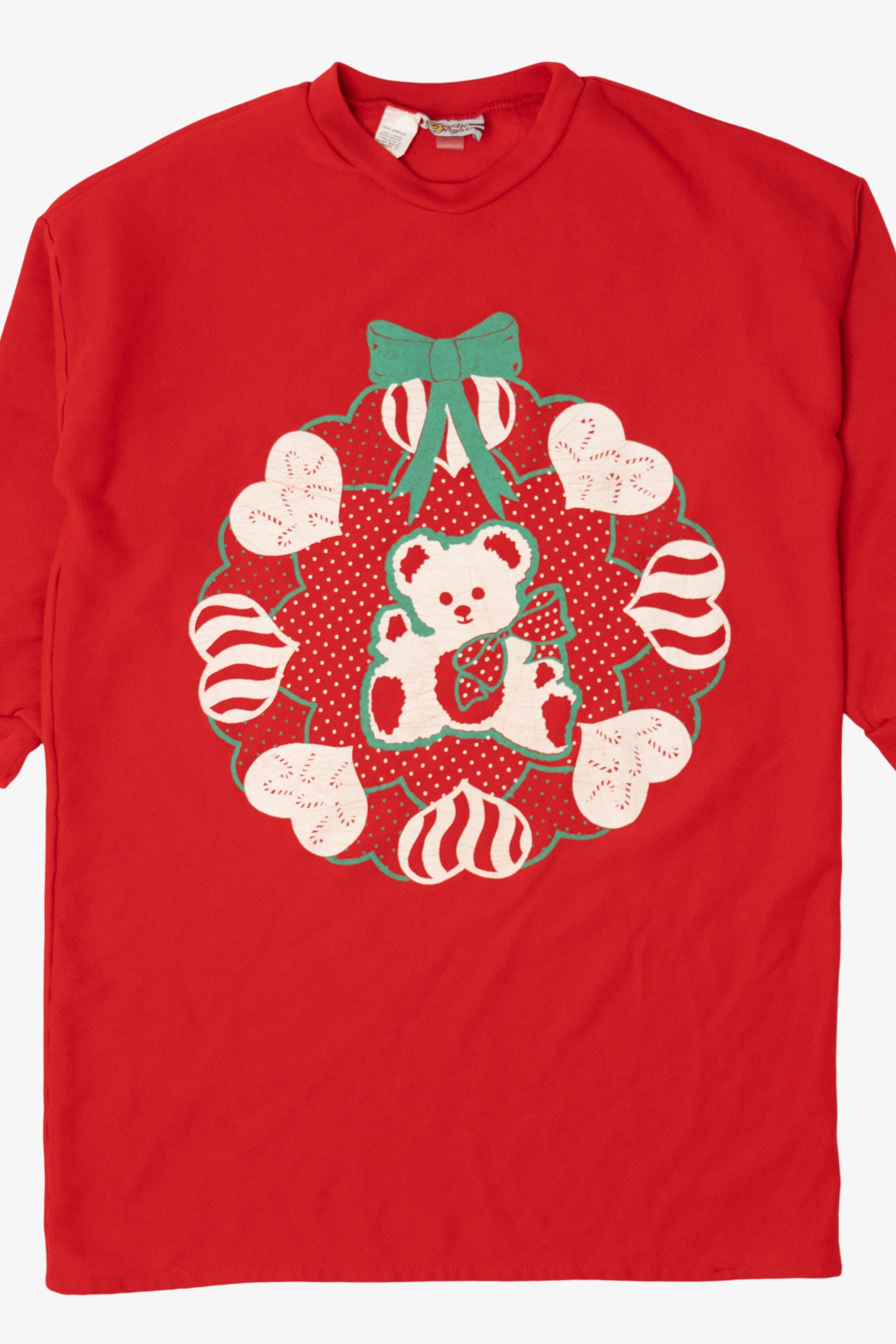 Vintage Red Starlit Night Teddy Bear Ugly Christmas Sweater (1980s) - Image 4