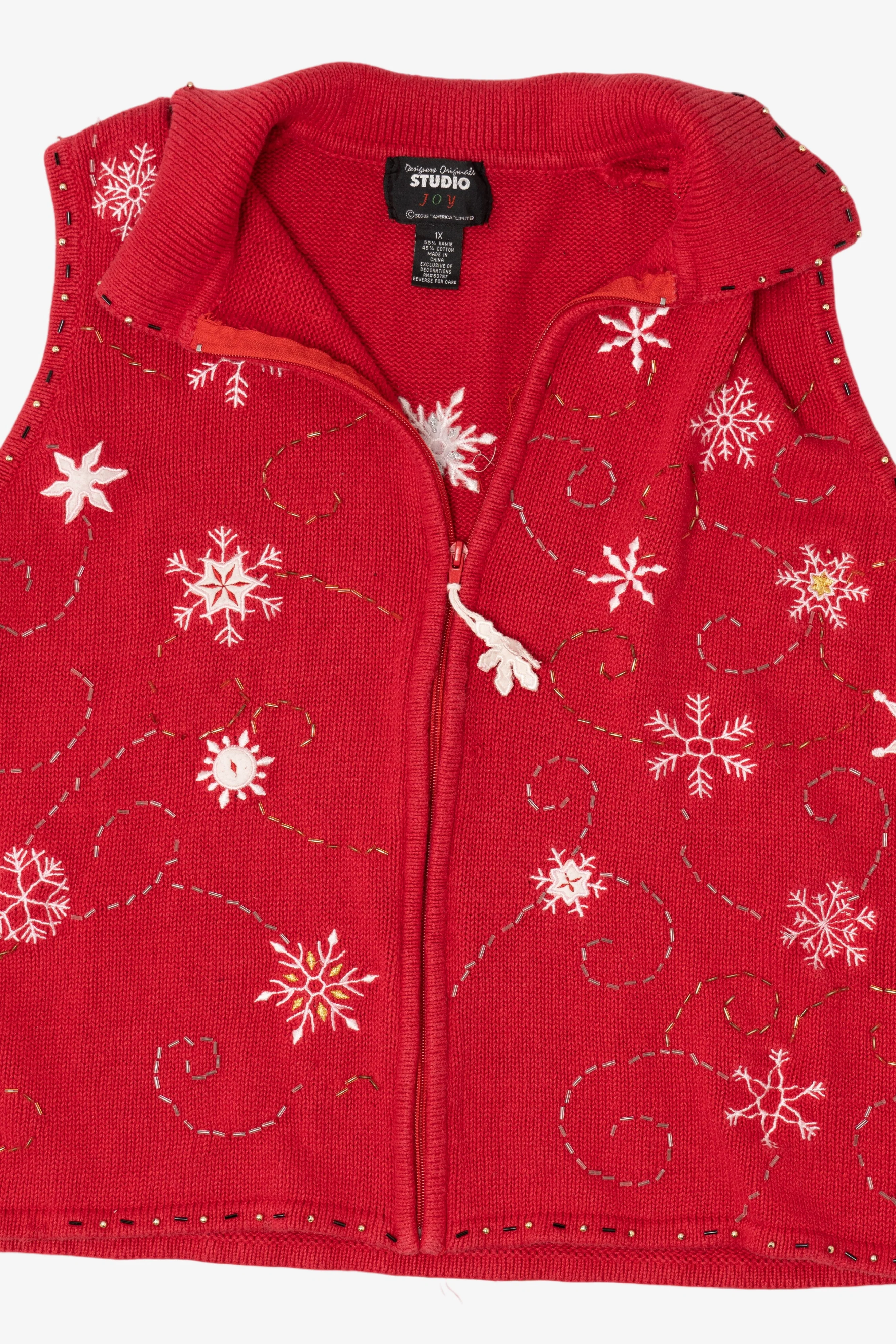Vintage Red Studio Joy Snowflakes Ugly Christmas Vest (1990s) - Image 5