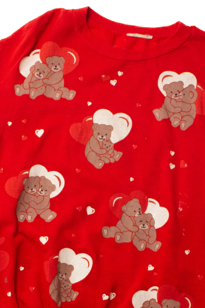 Vintage Red Teddy Bear Hearts Sweatshirt (1980s) - Image 2