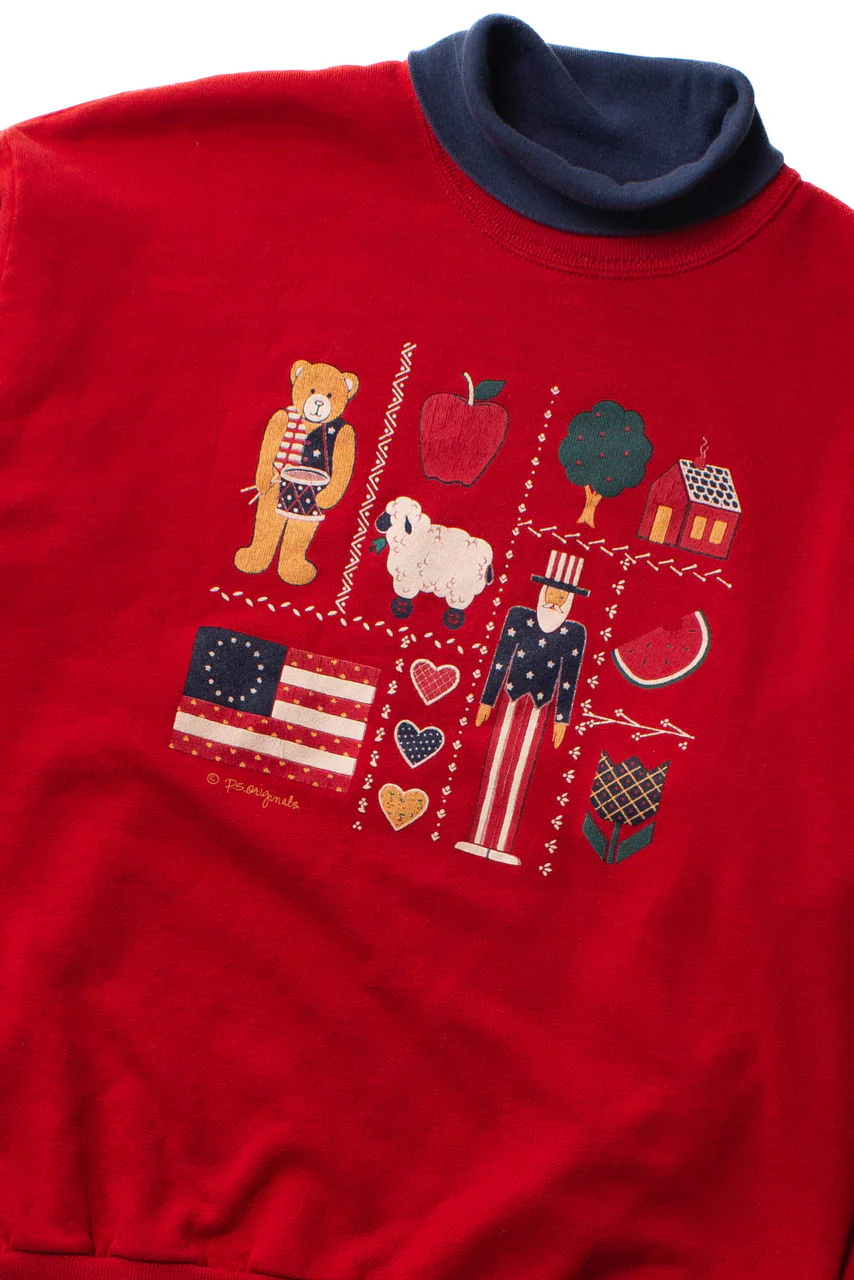 Vintage Red USA Turtleneck Sweatshirt (1990s) - Image 2