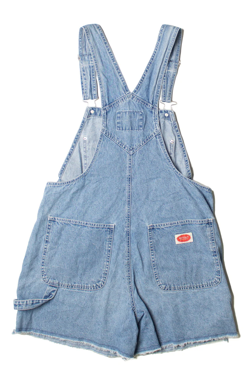 Vintage Revolt Smiley Face Carpenter Denim Overall Shorts (2000s) - Image 2