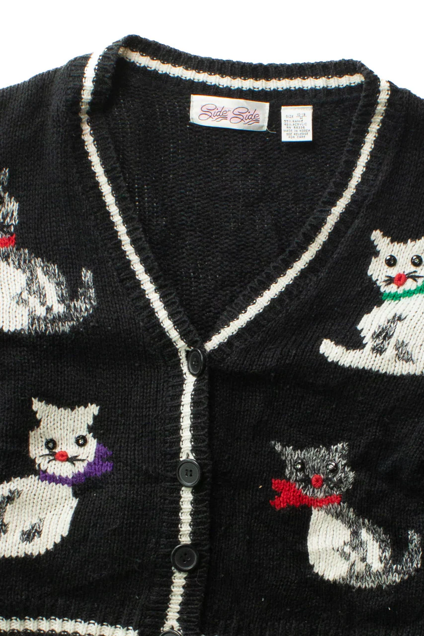 Vintage Side By Side Cat Cardigan (1990s) - Image 2