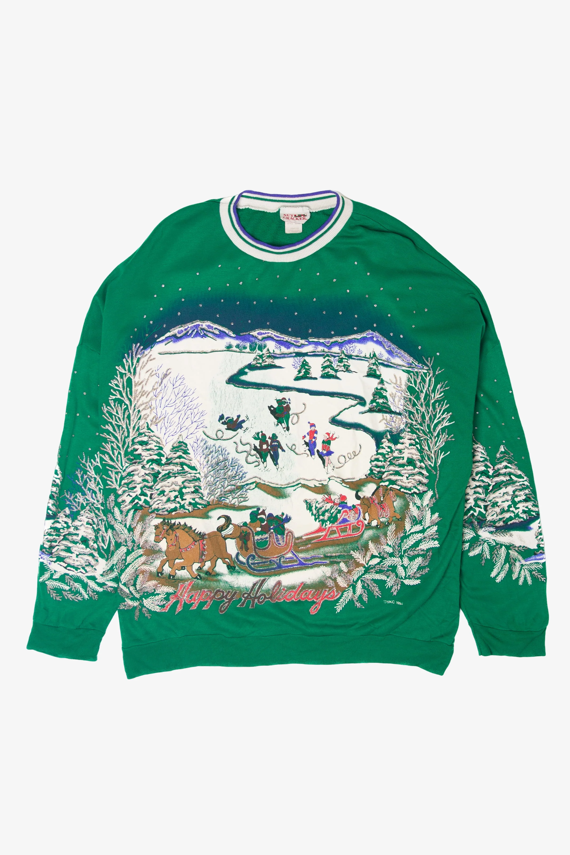 Vintage Sleigh Riders And Ice Skaters Ugly Christmas Sweatshirt (1980s)