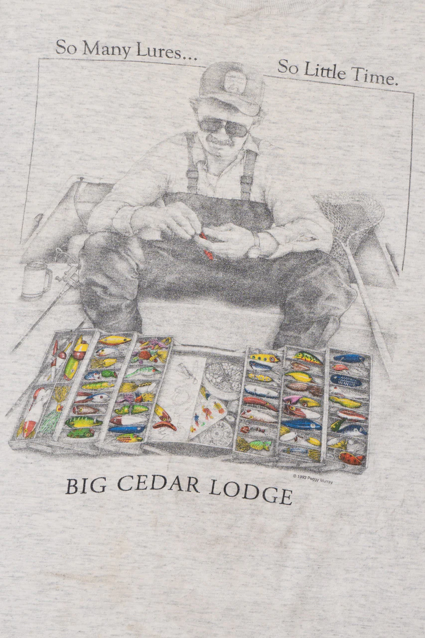 Vintage "So Many Lures... So Little Time" Big Cedar Lodge Fishing T-Shirt