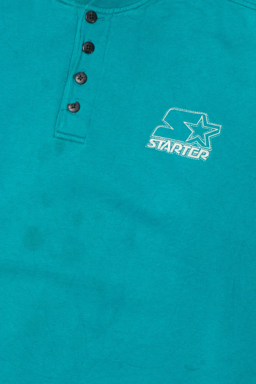 Vintage Starter Embroidered Logo Button Henley Sweatshirt - Image 2