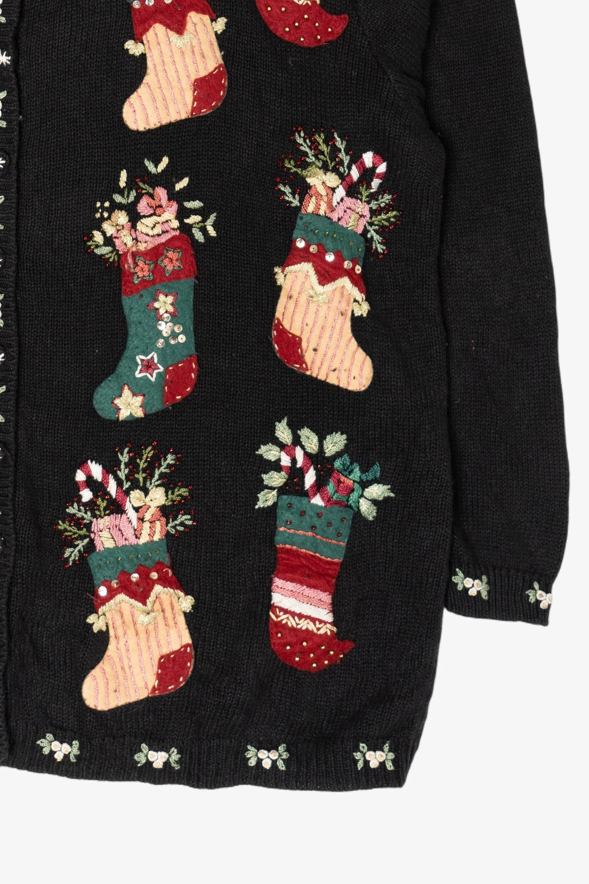 Vintage Stitches In Time Stockings Ugly Christmas Cardigan (1990s) - Image 10