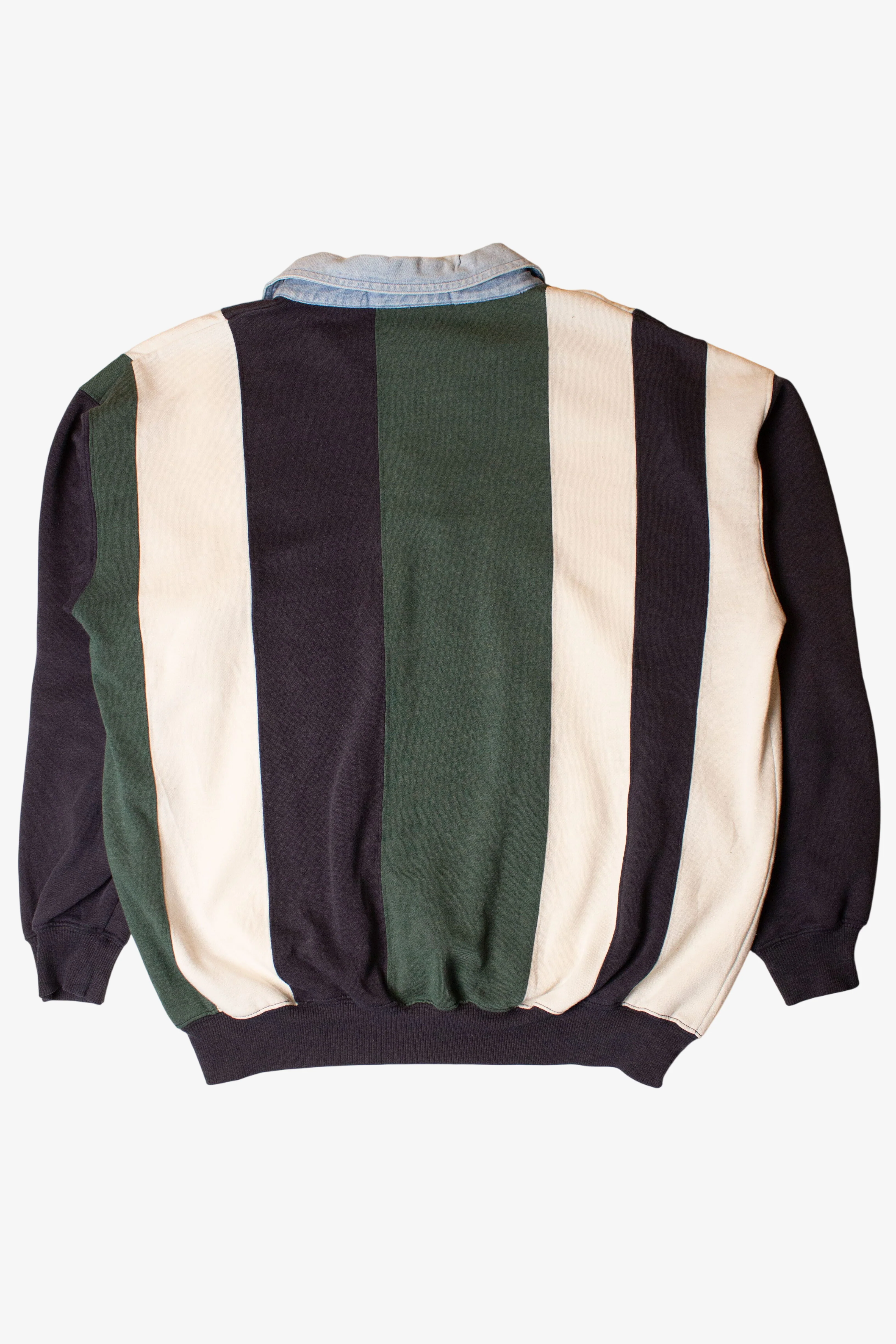Vintage Striped Denim Collar Polo Sweatshirt (1990s) - Image 3