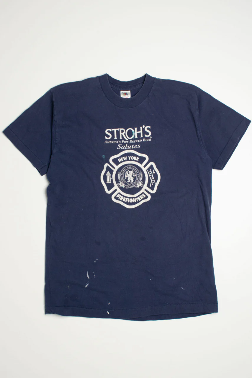 Vintage Stroh's Beer NY Firefighters T-Shirt - Image 2