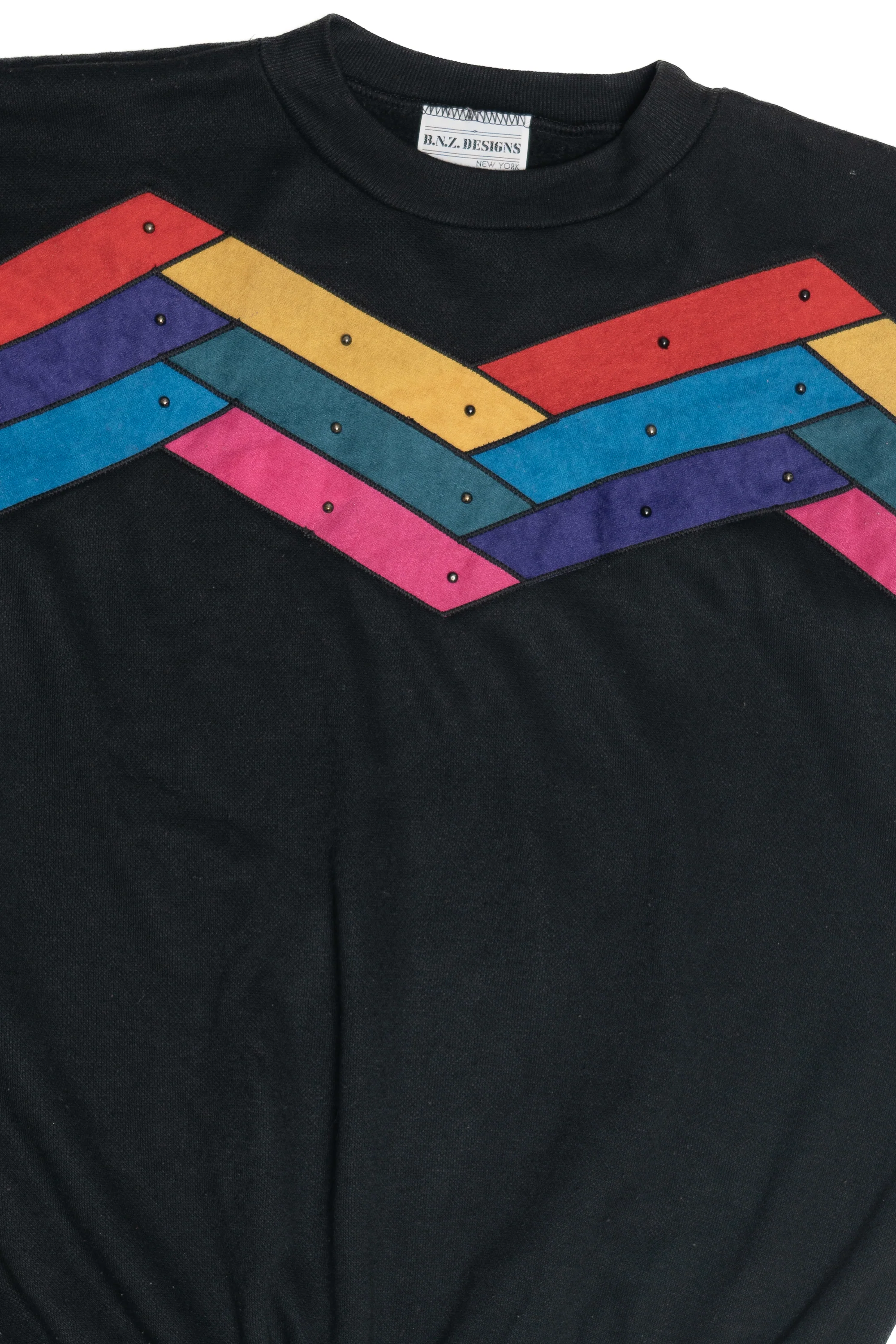 Vintage Suede-Like Zig Zag Applique Sweatshirt (1980s) - Image 2