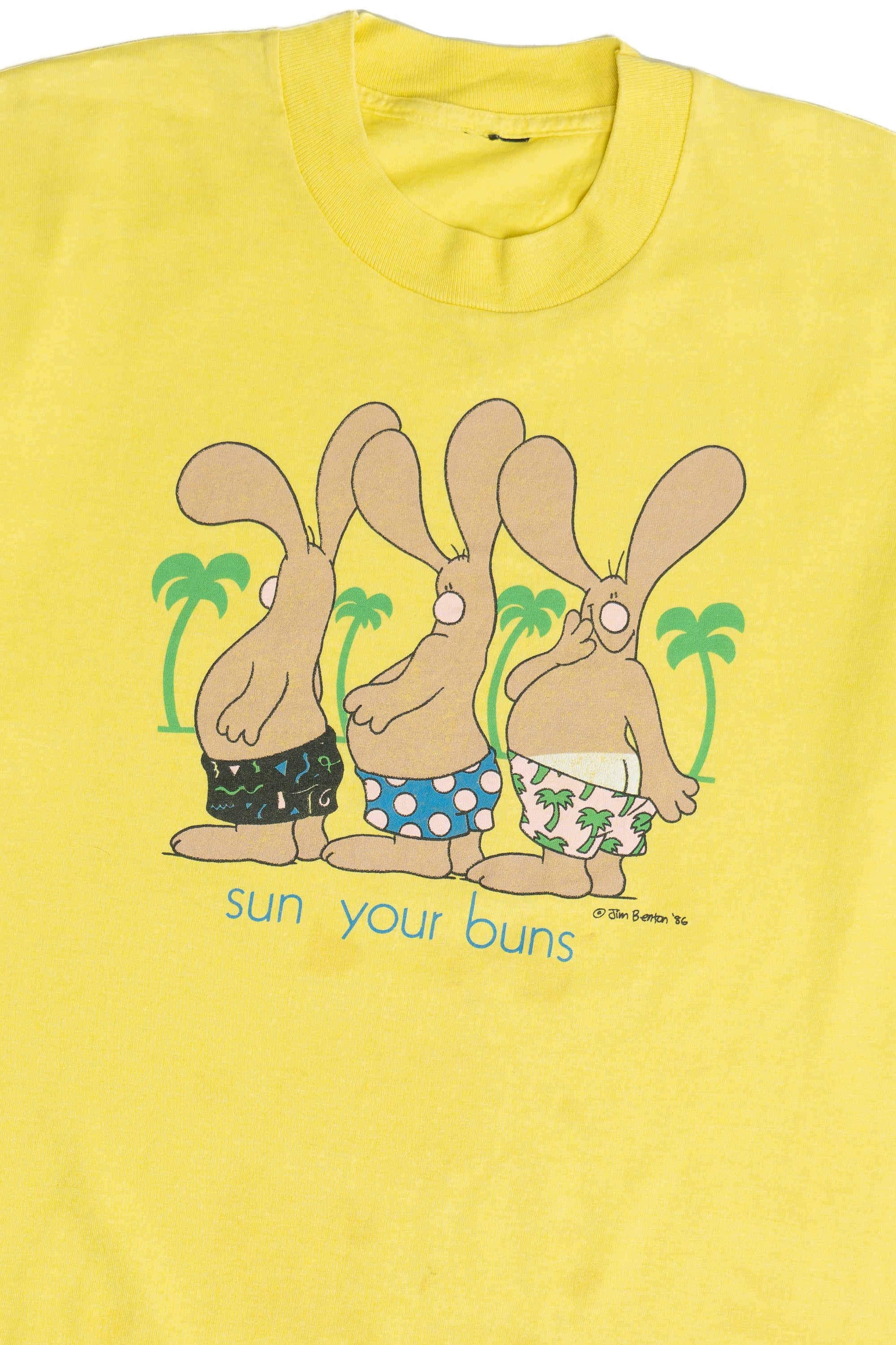 Vintage "Sun Your Buns" Bunny Paper Thin Single Stitch T-Shirt (1980s) - Image 2