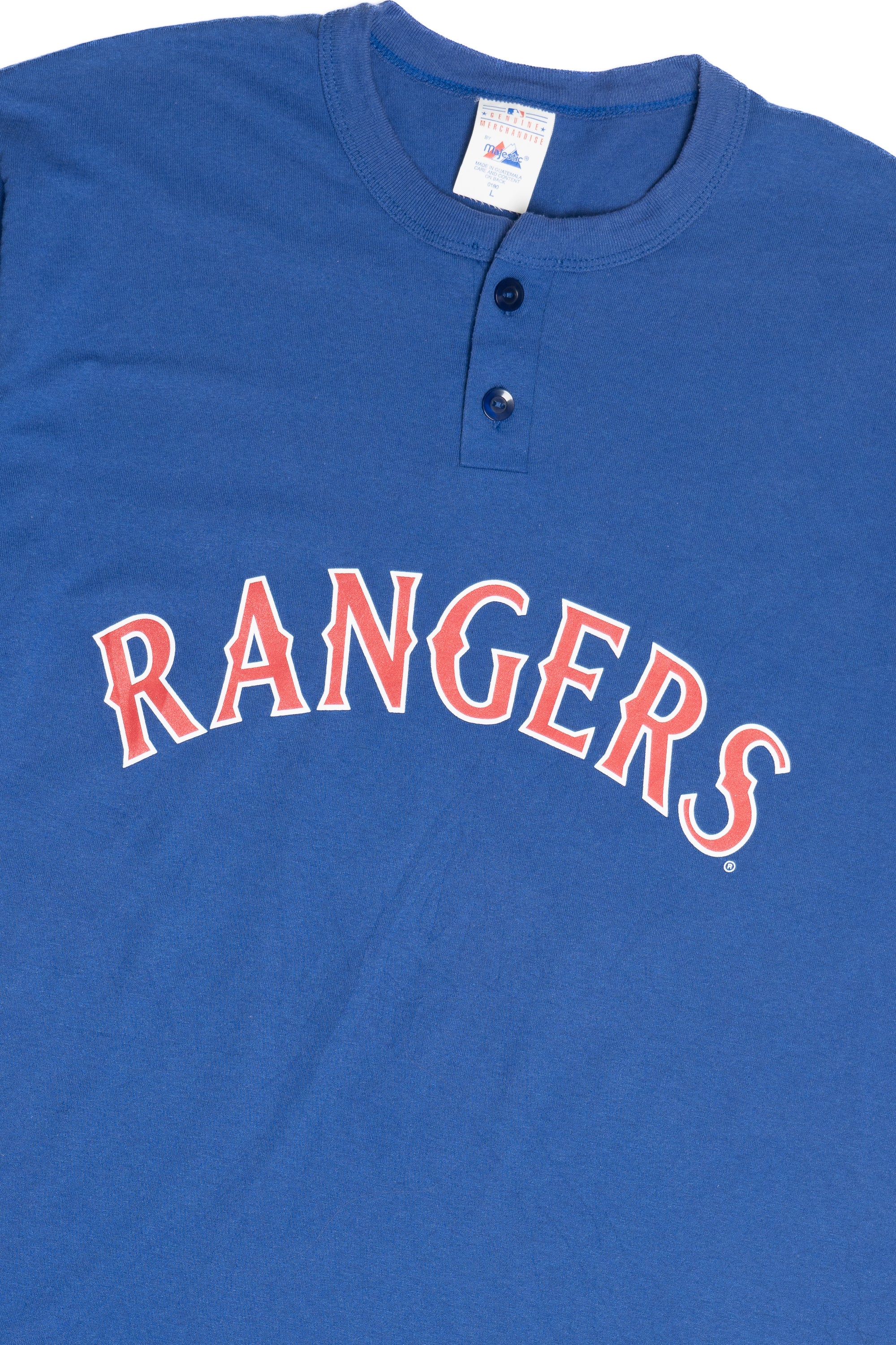 Vintage Texas Rangers MLB Majestic Two Button T-Shirt (1990s) - Image 2