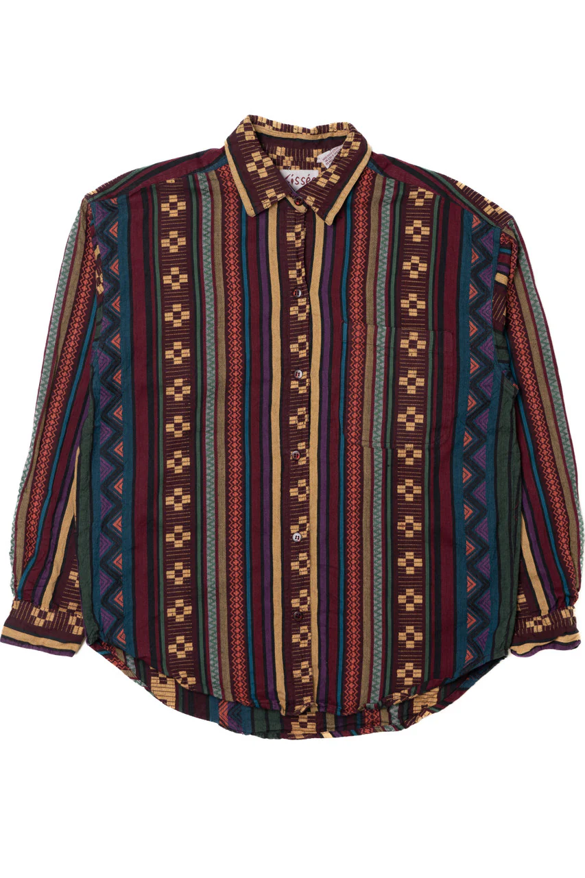 Vintage Textured Print Button Up Shirt - Image 5