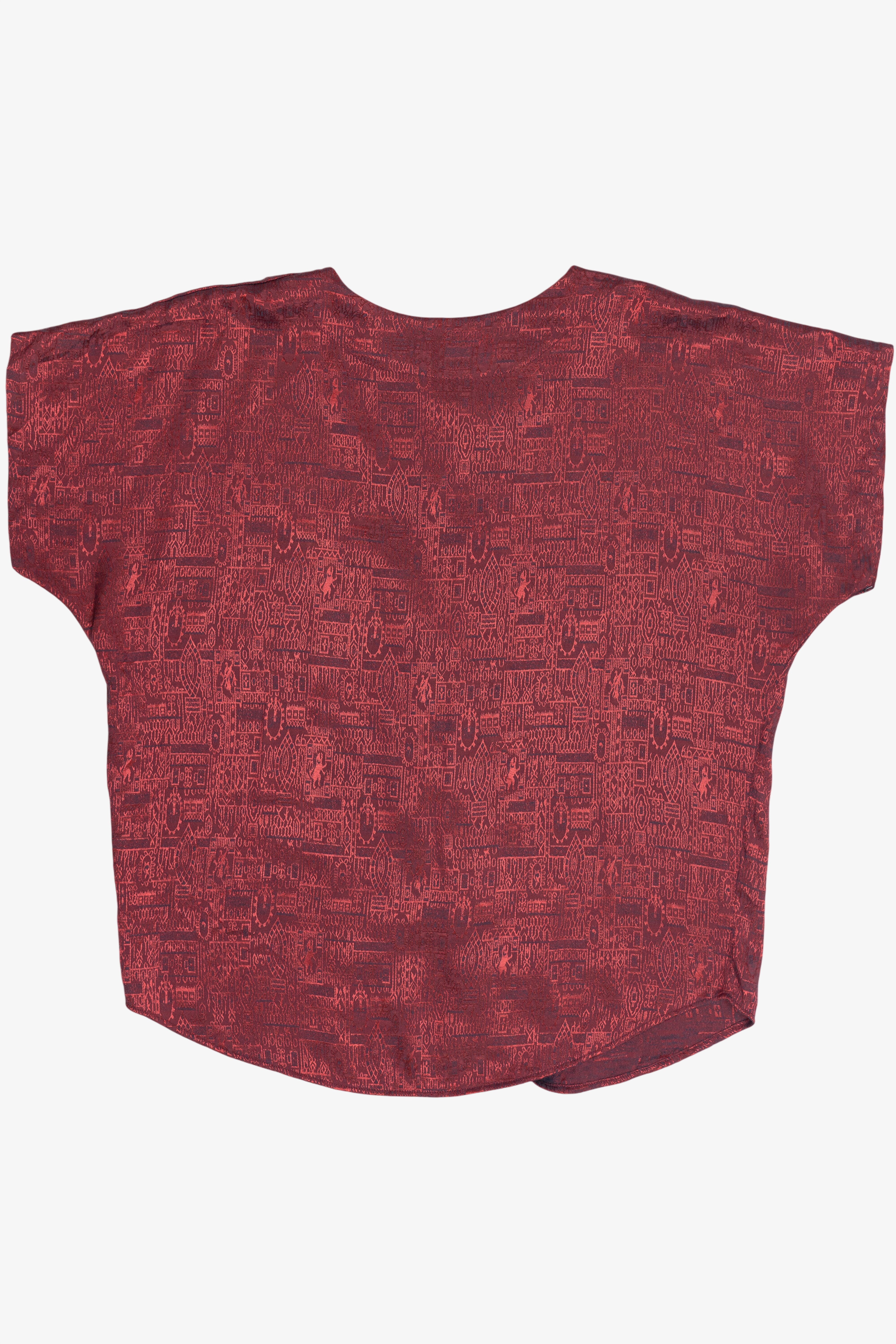 Vintage Thai Silk Short Dolman Sleeve Button Up Top - Image 6