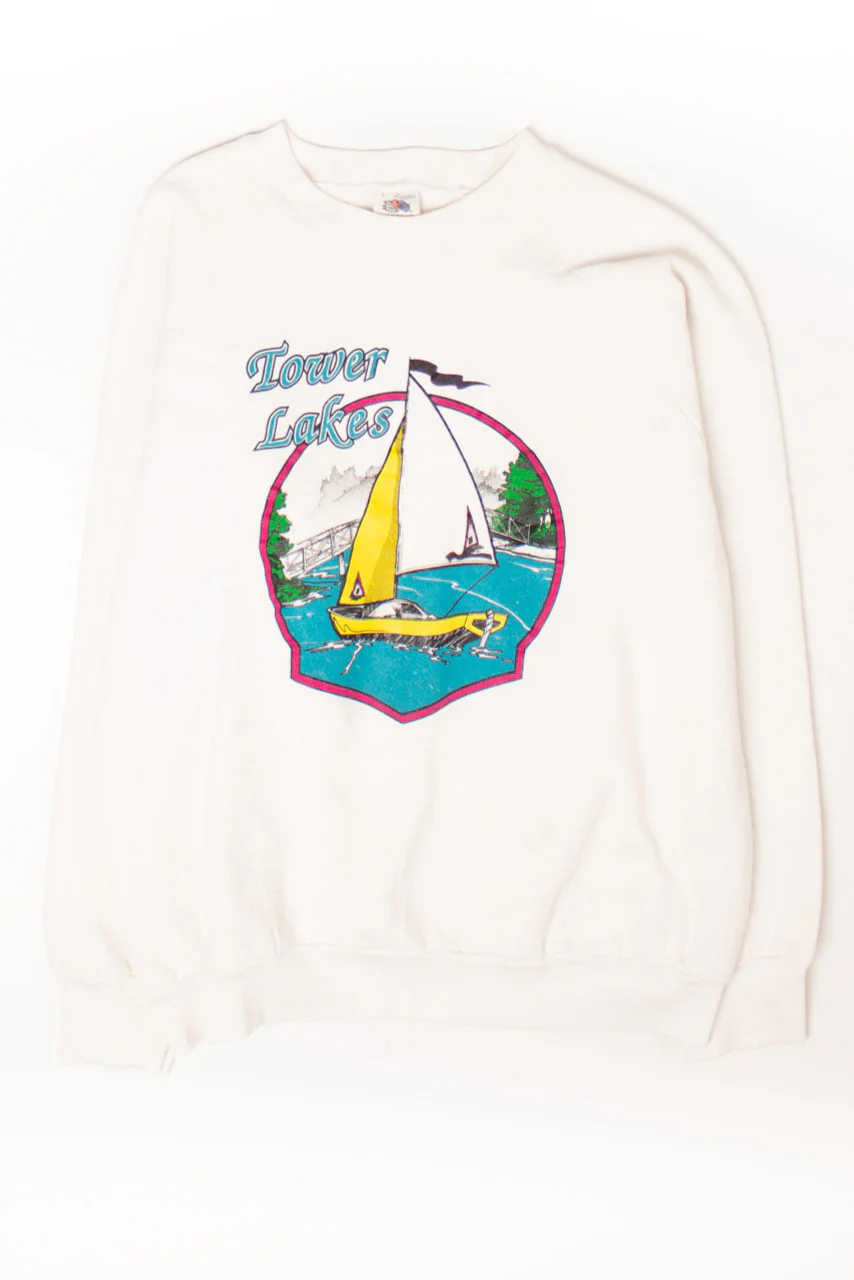Vintage Tower Lakes Boat Sweatshirt (1980s) - Image 2