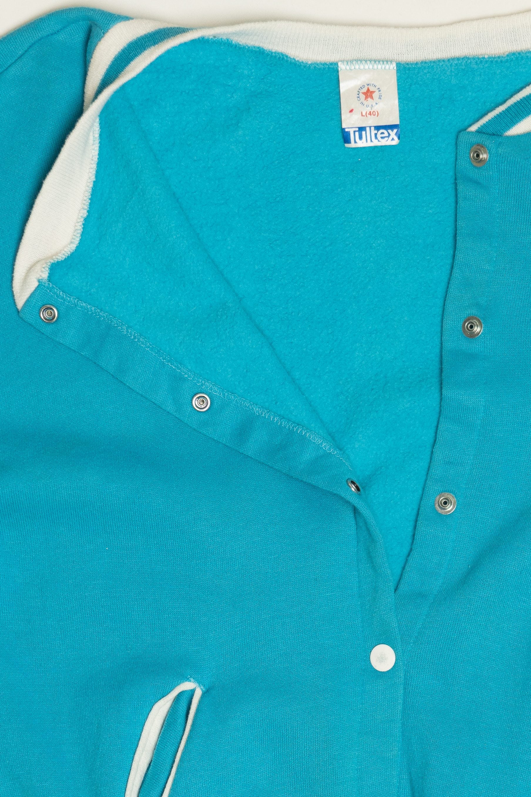 Vintage Tultex Turquoise Snap Button Up Sweatshirt (1980s) - Image 4