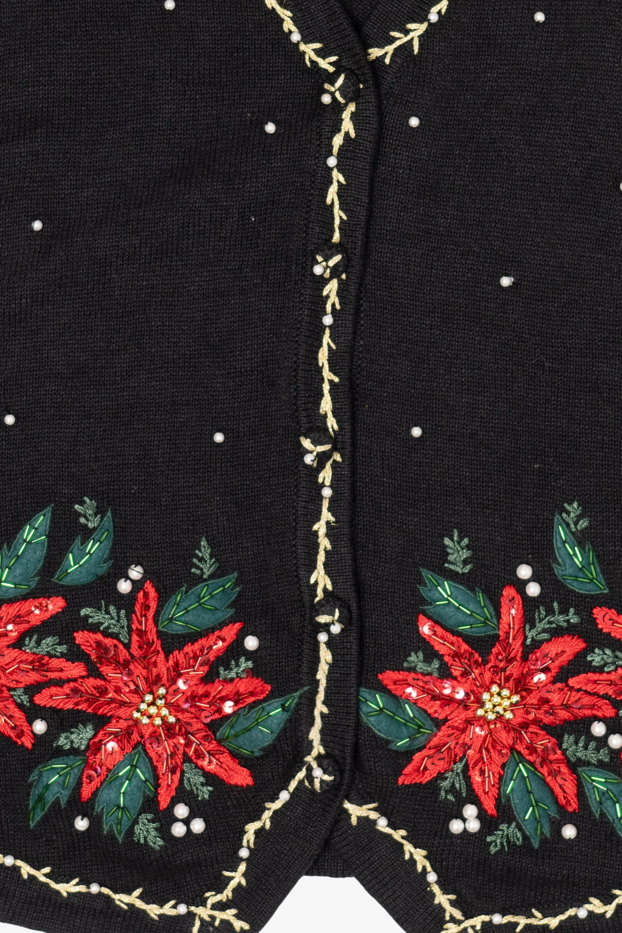 Vintage Victoria Jones Poinsettias Ugly Christmas Sweater (1990s) - Image 2