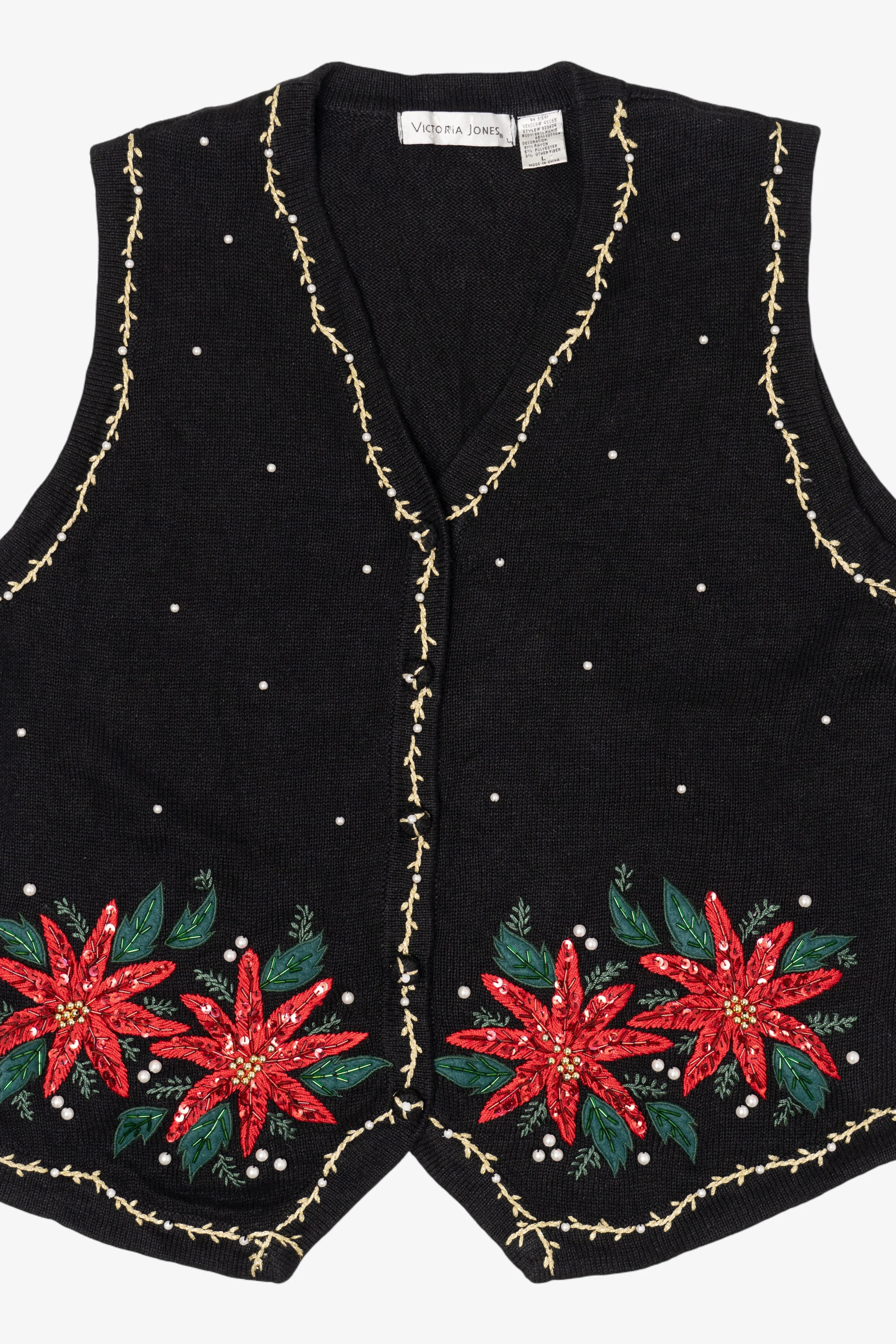 Vintage Victoria Jones Poinsettias Ugly Christmas Vest (1990s) - Image 3