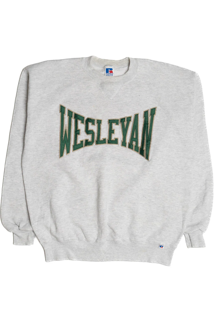 Vintage "Wesleyan" University Flocking Embroidered Sweatshirt (1990s) - Image 4