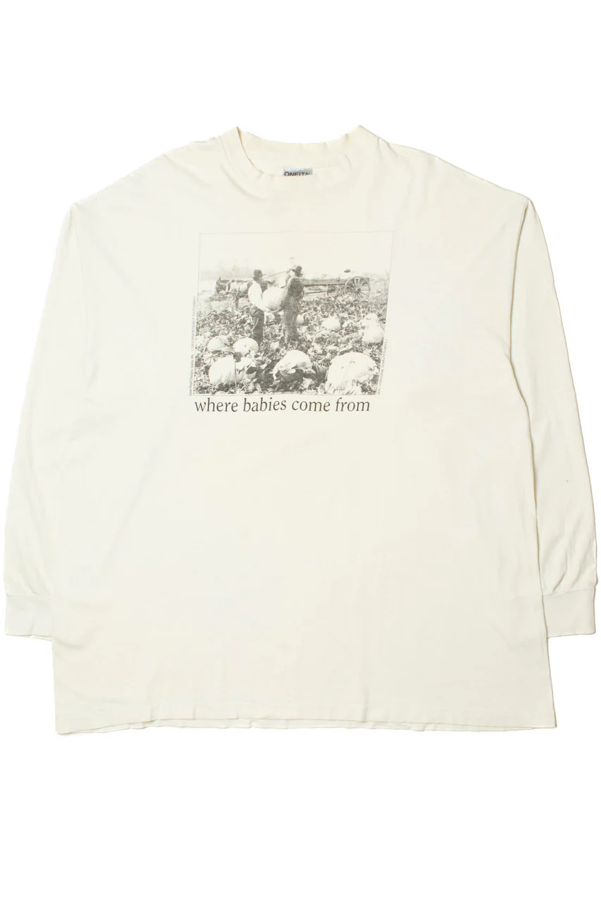 Vintage "Where Babies Come From" Pumpkin Patch Long Sleeve T-Shirt - Image 2