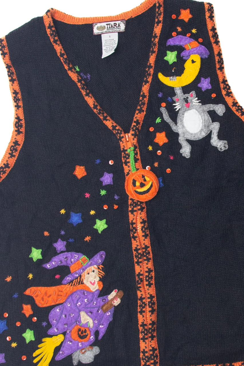Vintage Witch and Cat On the Moon Halloween Vest - Image 2