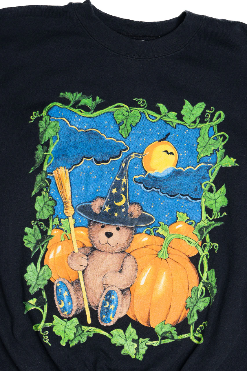 Vintage Wizard Bear Pumpkin Patch Halloween Sweater